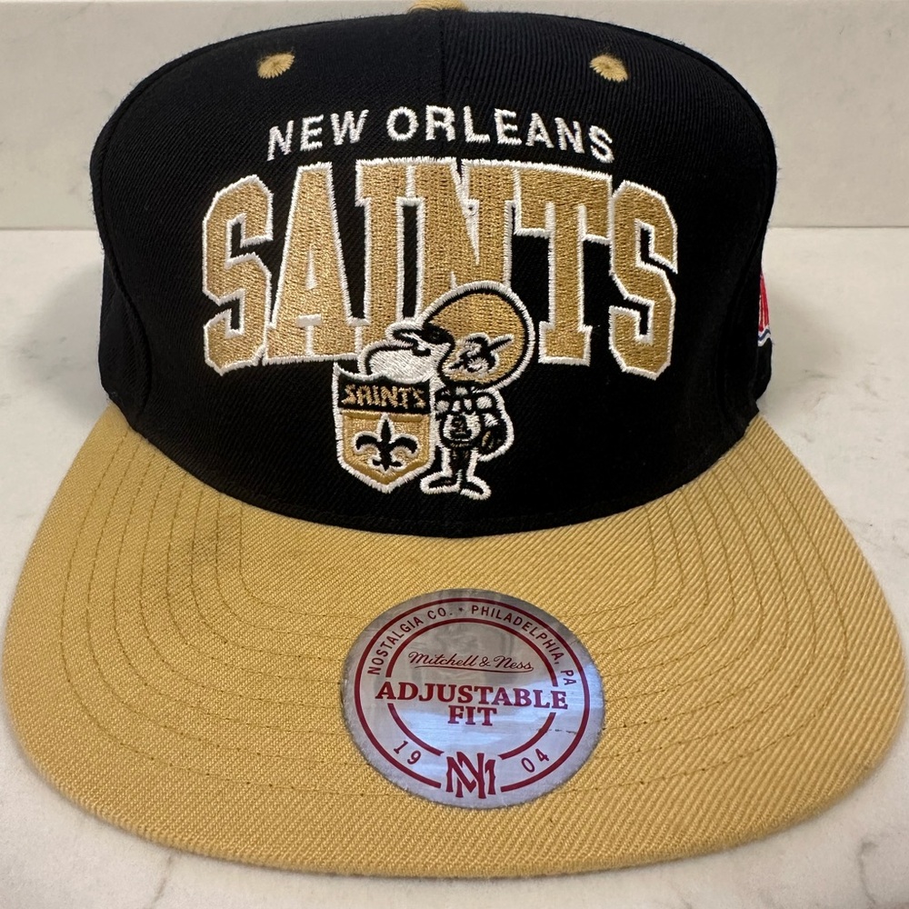 Vintage New Orleans Saints Snapback Hat Mitchell & Ness Black/Gold